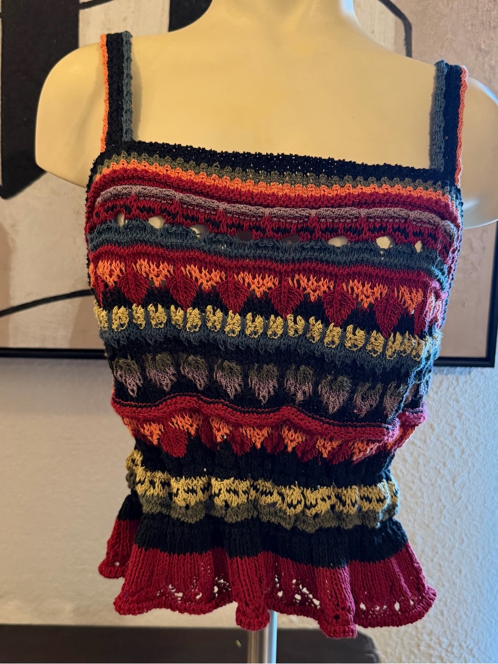 Zara Multicolor Knit Striped Camisole - Red, Navy, Yellow, Green